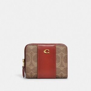 Coach Billfold Wallet In Colorblock Signature Canvas Marrones Rojas | COH865613