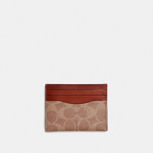 Coach Card Case In Signature Canvas Marrones Rojas | COH865693