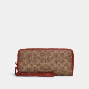 Coach Continental Wallet In Signature Canvas Marrones Rojas | COH865514