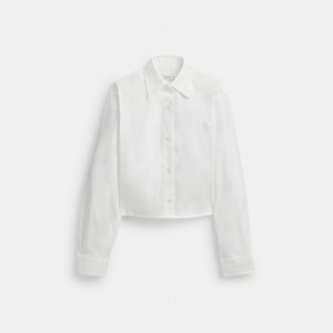 Coach Cropped Button Up Shirt Blancas | COH865983