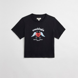 Coach Cropped Tee: Floating Heart Negras | COH865973