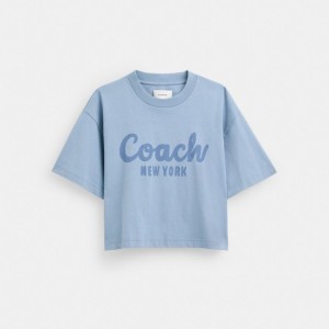 Coach Cursive Signature Cropped T Shirt Azules | COH865993