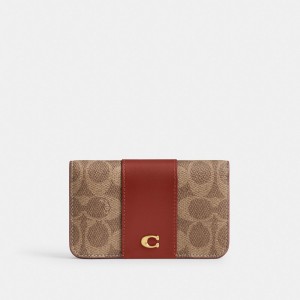 Coach Essential Slim Card Case In Signature Canvas Marrones Rojas | COH865581