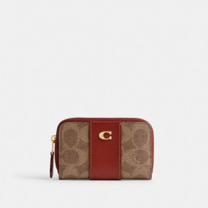 Coach Essential Small Zip Around Card Case In Signature Canvas Marrones Rojas | COH865584