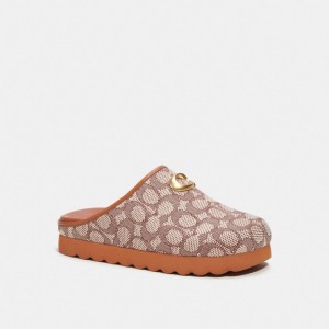 Coach Hadley Slipper In Signature Textile Jacquard Marrones | COH865784