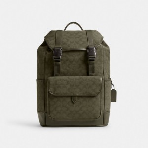 Coach League Flap Backpack In Signature Canvas Jacquard Verde | COH866517