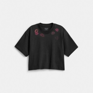 Coach Lip Print Cropped T Shirt Negras | COH865956