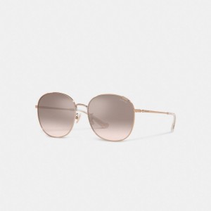 Coach Metal Round Sunglasses Plateadas Rosas Rosas Doradas | COH866400