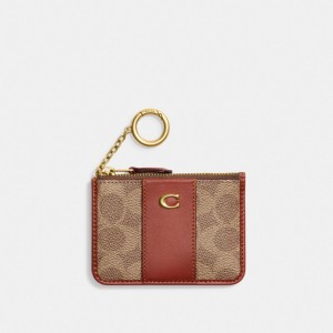 Coach Mini Skinny Id Case In Signature Canvas Marrones Rojas | COH865602