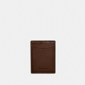 Coach Money Clip Card Case Chocolate | COH866757