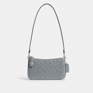 Coach Penn Shoulder Bag In Signature Leather Plateadas Gris Azules | COH864889