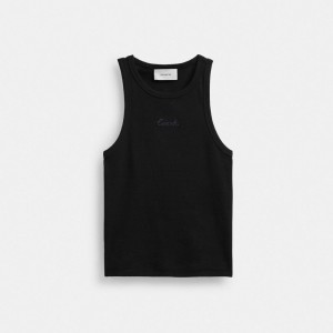 Coach Ribbed Script Tank Top Negras | COH865950