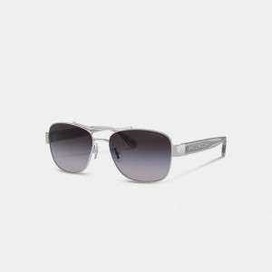 Coach Signature Ombré Narrow Pilot Sunglasses Gris | COH866346