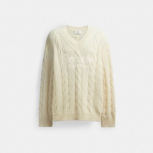 Coach Signature Sweater In Recycled Wool Blancas | COH866886