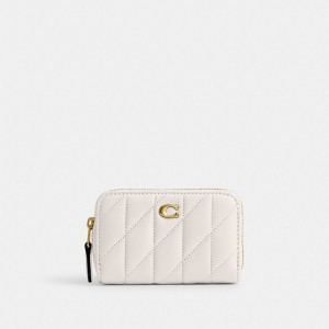 Coach Small Zip Around Card Case With Pillow Quilting Blancas | COH865586