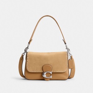 Coach Soft Tabby Shoulder Bag With Rivets And Tooling Plateadas | COH864955