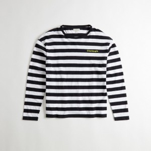 Coach Striped Long Sleeve T Shirt In 97% Recycled Cotton Negras | COH865966