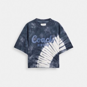 Coach Tie Dye Cursive Signature Cropped T Shirt In Organic Cotton Azul Marino Multicolor | COH866006