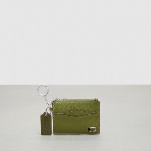 Coach Wavy Zip Card Case In Pebbled Coachtopia Leather With Key Ring Verde Oliva Verde | COH865675