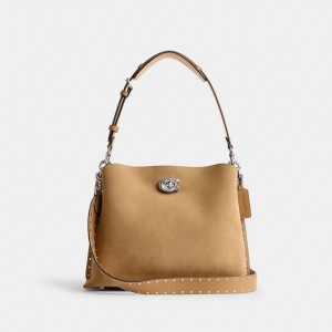 Coach Willow Shoulder Bag With Rivets Plateadas | COH864953