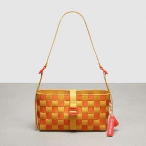 Coach Woven Checkerboard Shoulder Bag With Webbing Amarillo Naranjas | COH864870