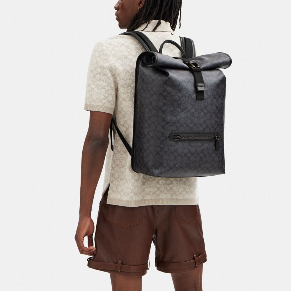 Coach Beck Roll Top Backpack In Signature Canvas Gris | COH866504