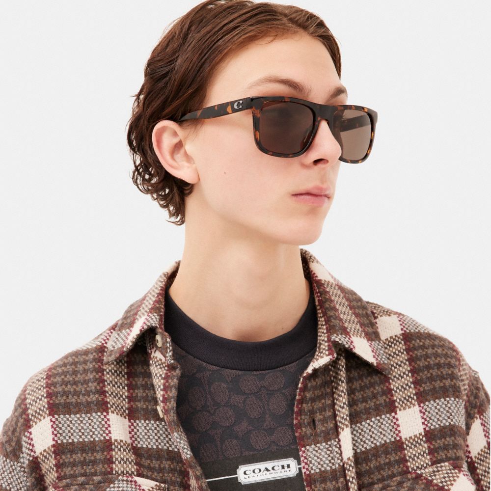 Coach Beveled Signature Flat Top Square Sunglasses Marrones | COH866339