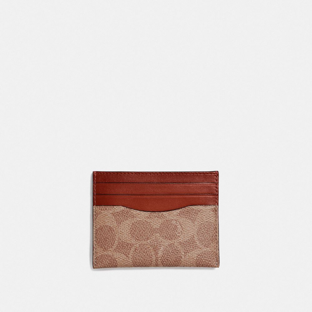 Coach Card Case In Signature Canvas Marrones Rojas | COH866764