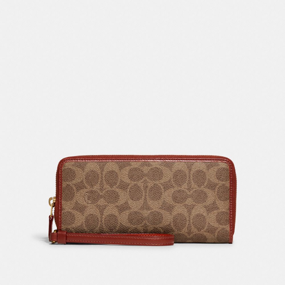 Coach Continental Wallet In Signature Canvas Marrones Rojas | COH865514