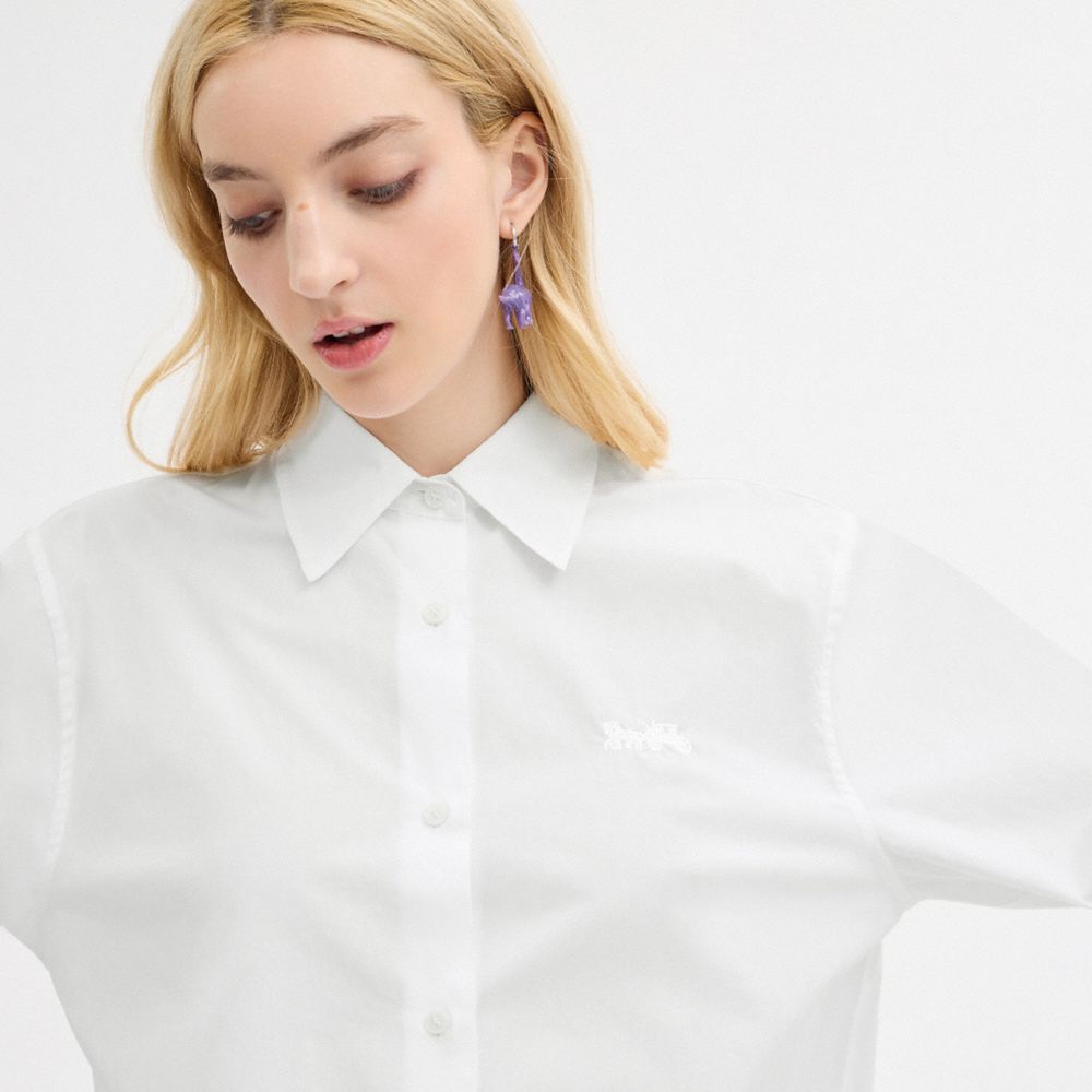 Coach Cropped Button Up Shirt Blancas | COH865983