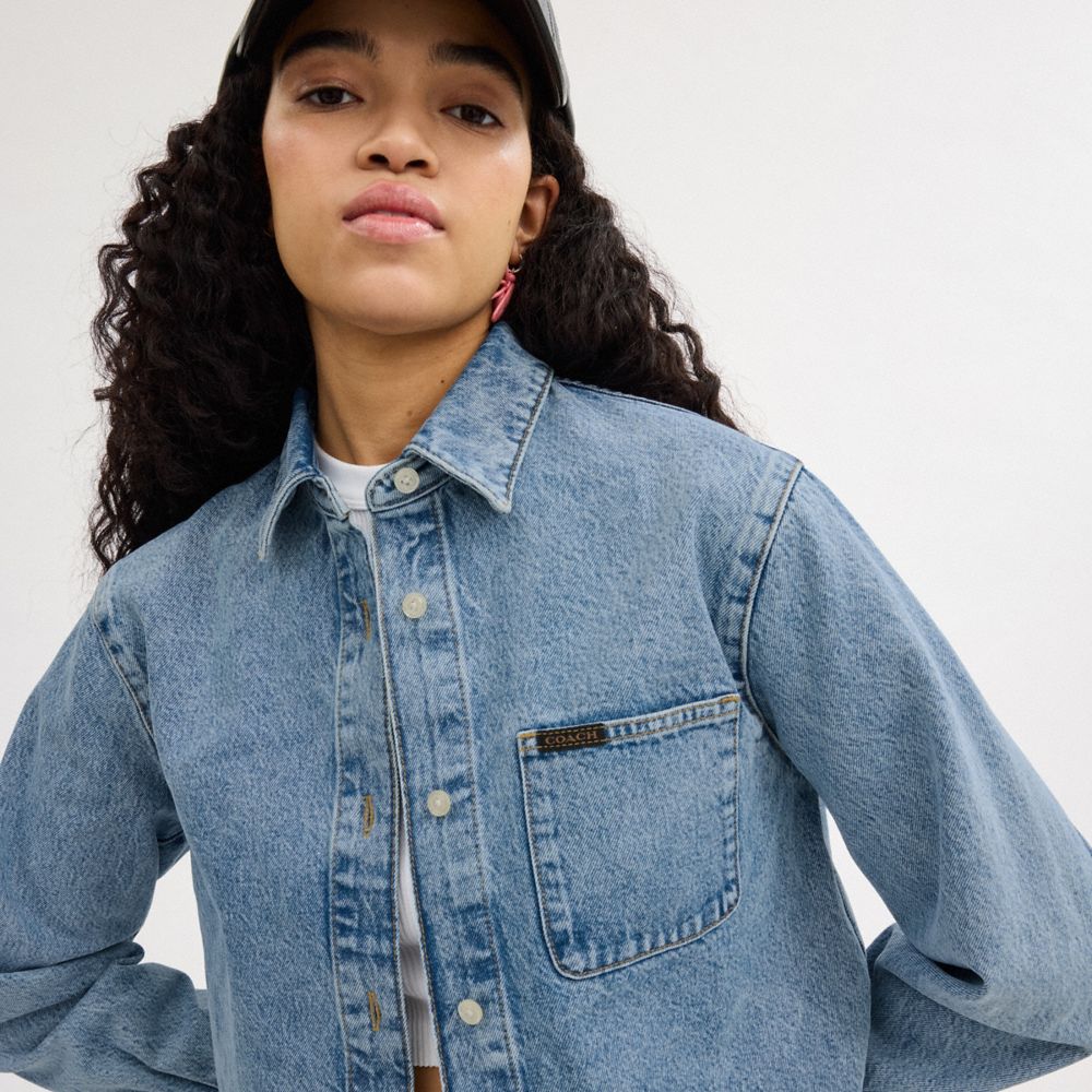 Coach Cropped Denim Button Down Azules | COH865988