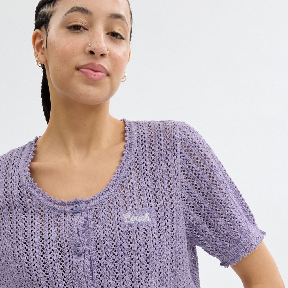 Coach Cropped Knit Button Up Top Moradas | COH866007