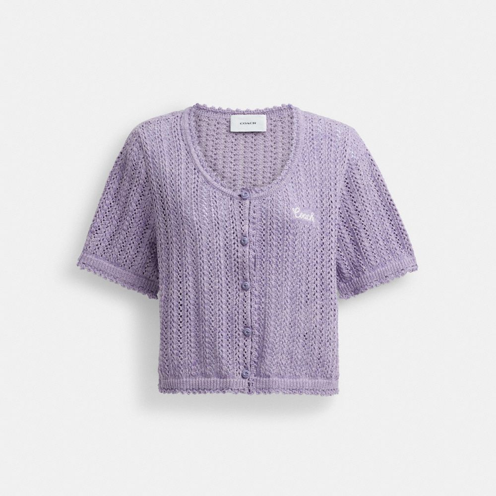 Coach Cropped Knit Button Up Top Moradas | COH866007