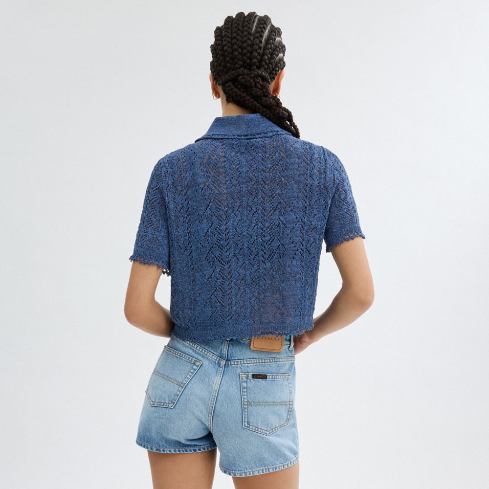 Coach Cropped Knit Polo Top Azul Marino | COH866005