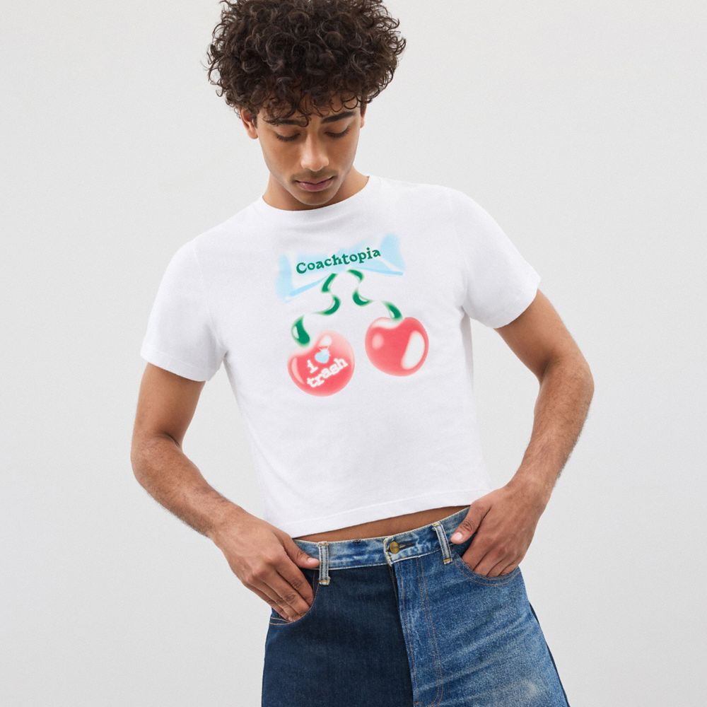 Coach Cropped Tee: Cherry Bow Blancas | COH865974