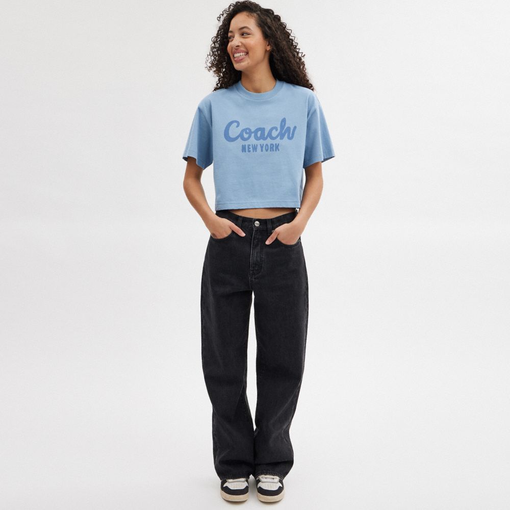 Coach Cursive Signature Cropped T Shirt Azules | COH865993