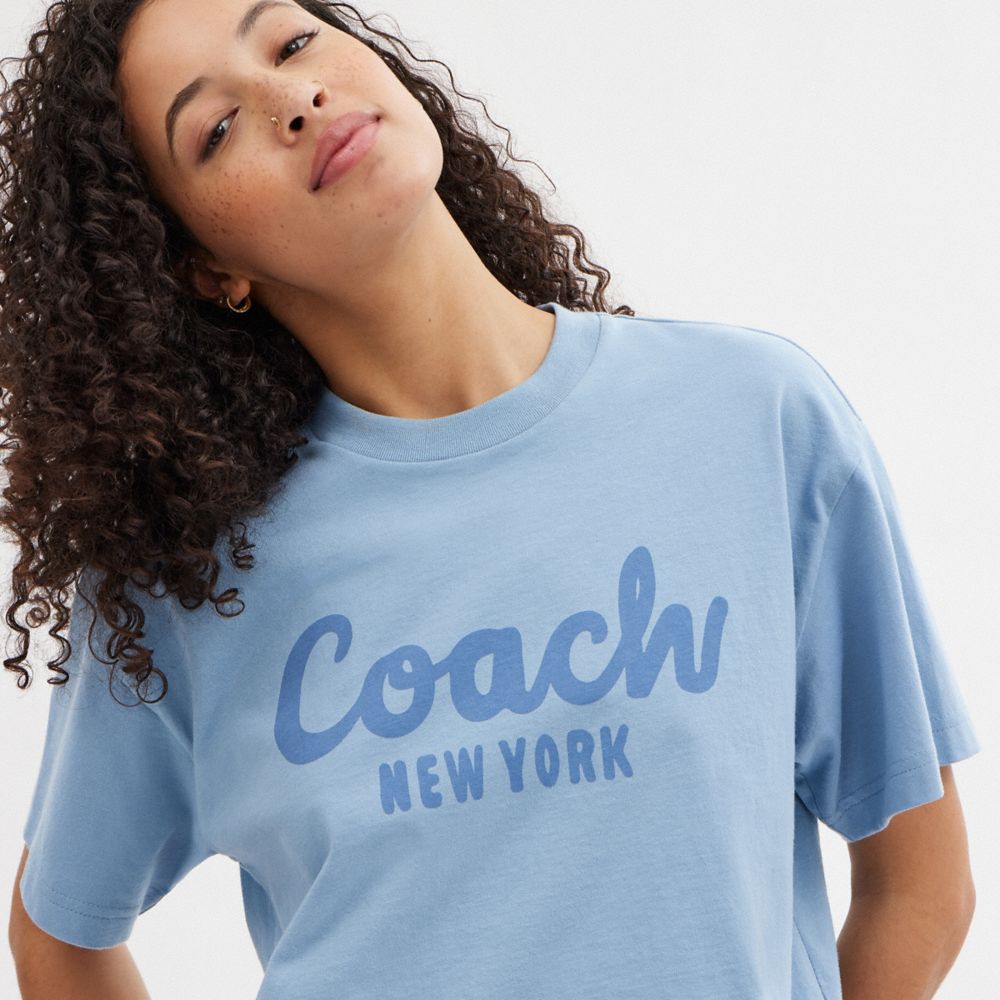 Coach Cursive Signature Cropped T Shirt Azules | COH865993