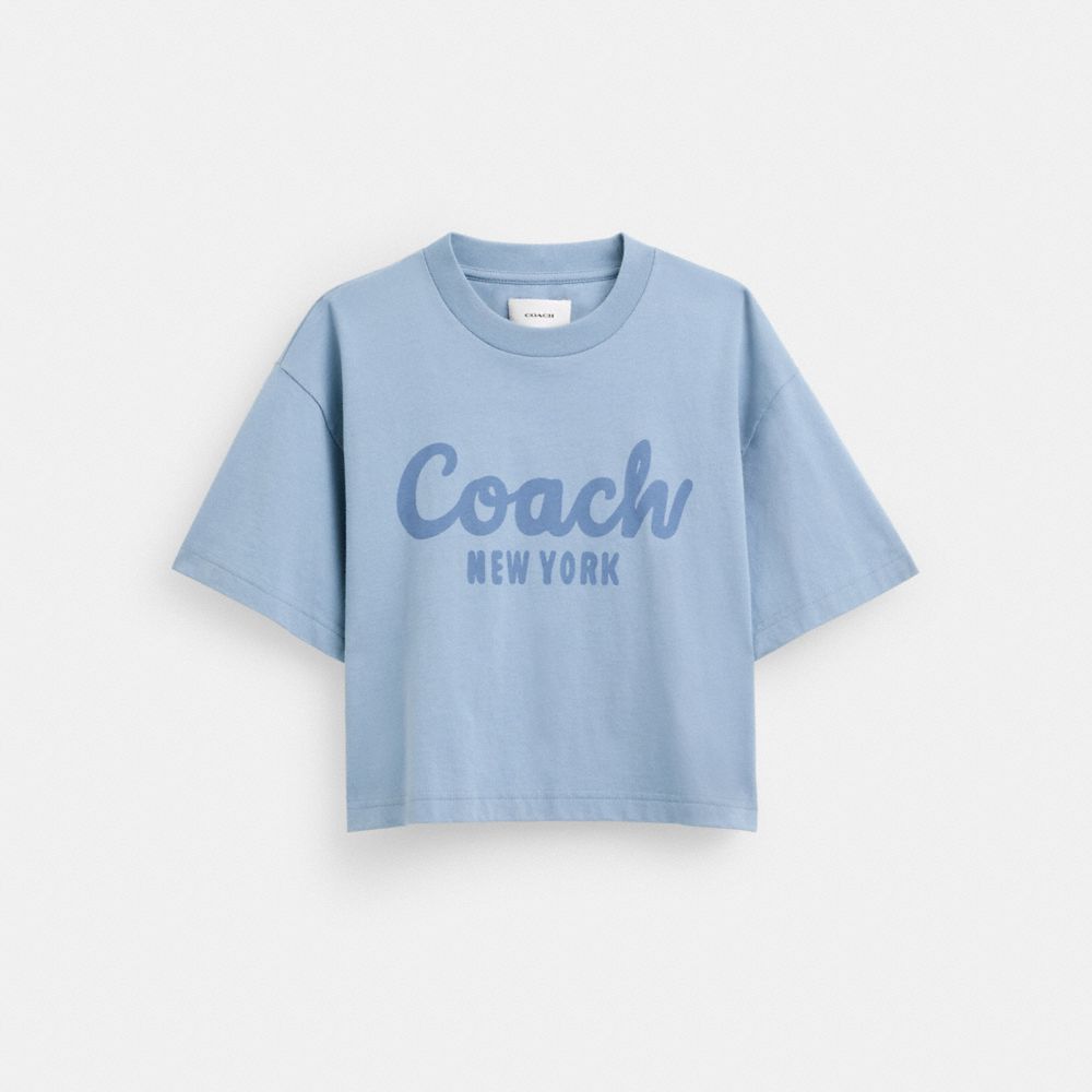 Coach Cursive Signature Cropped T Shirt Azules | COH865993