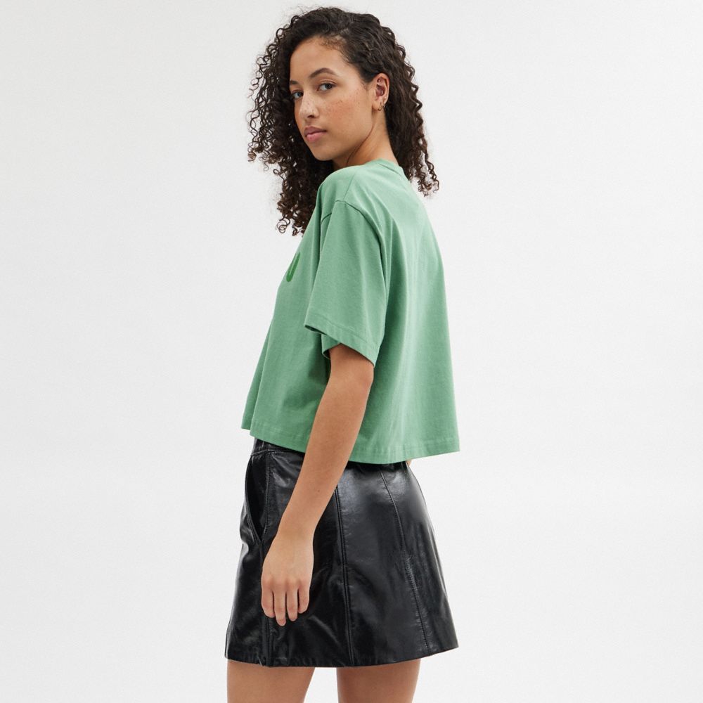 Coach Cursive Signature Cropped T Shirt Verde | COH865994