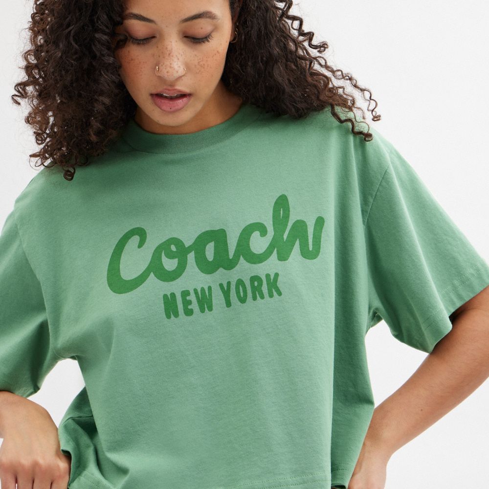 Coach Cursive Signature Cropped T Shirt Verde | COH865994