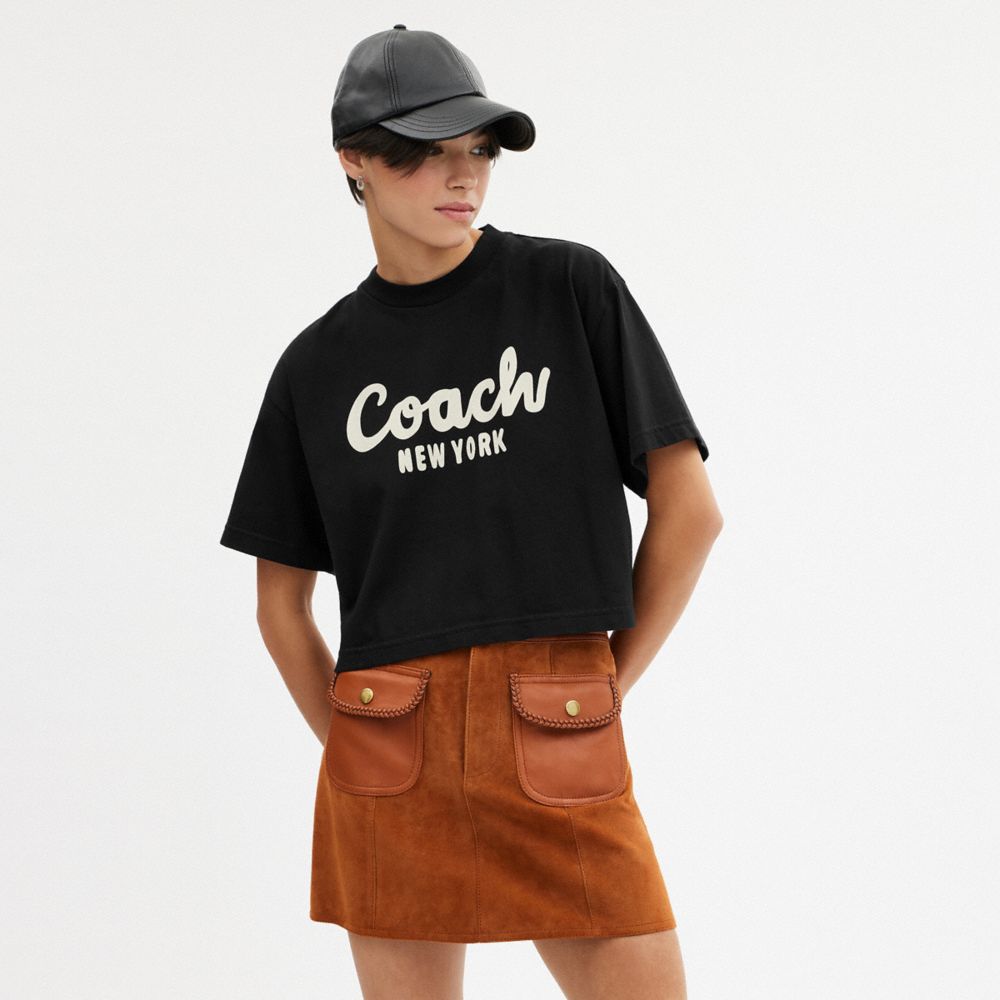 Coach Cursive Signature Cropped T Shirt Negras | COH865995