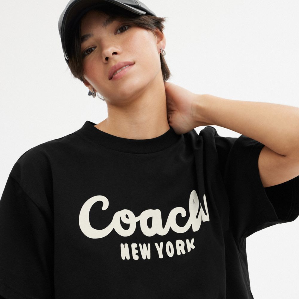 Coach Cursive Signature Cropped T Shirt Negras | COH865995