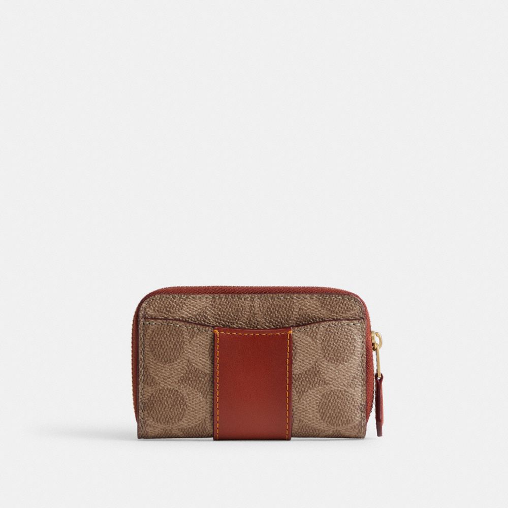 Coach Essential Small Zip Around Card Case In Signature Canvas Marrones Rojas | COH865584