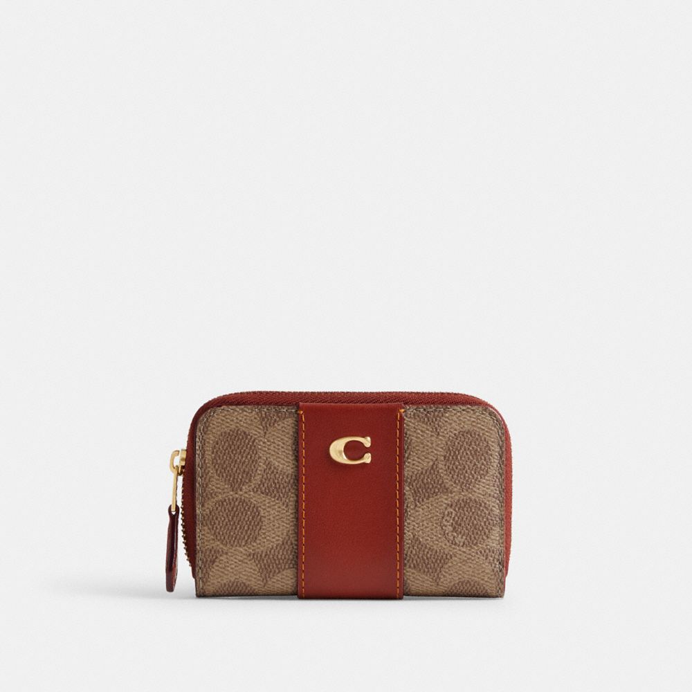 Coach Essential Small Zip Around Card Case In Signature Canvas Marrones Rojas | COH865584