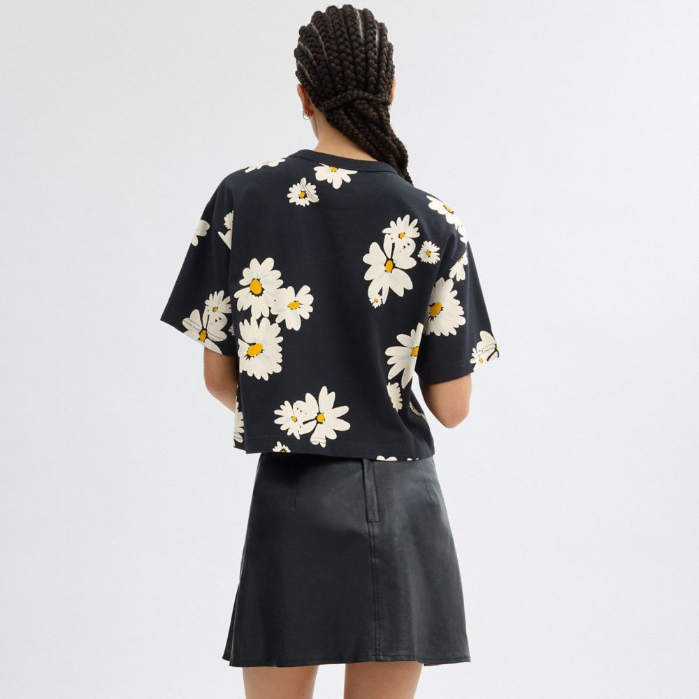 Coach Floral Cropped Signature Script T Shirt In Organic Cotton Negras | COH865998