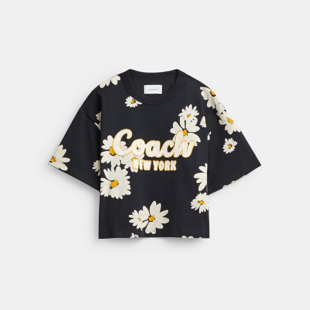 Coach Floral Cropped Signature Script T Shirt In Organic Cotton Negras | COH865998