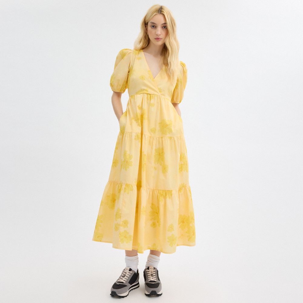 Coach Long Cotton Floral Dress Amarillo | COH866067