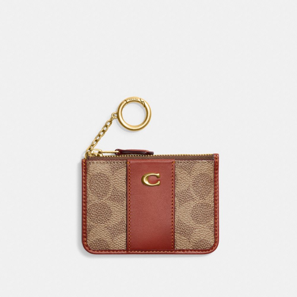 Coach Mini Skinny Id Case In Signature Canvas Marrones Rojas | COH865602