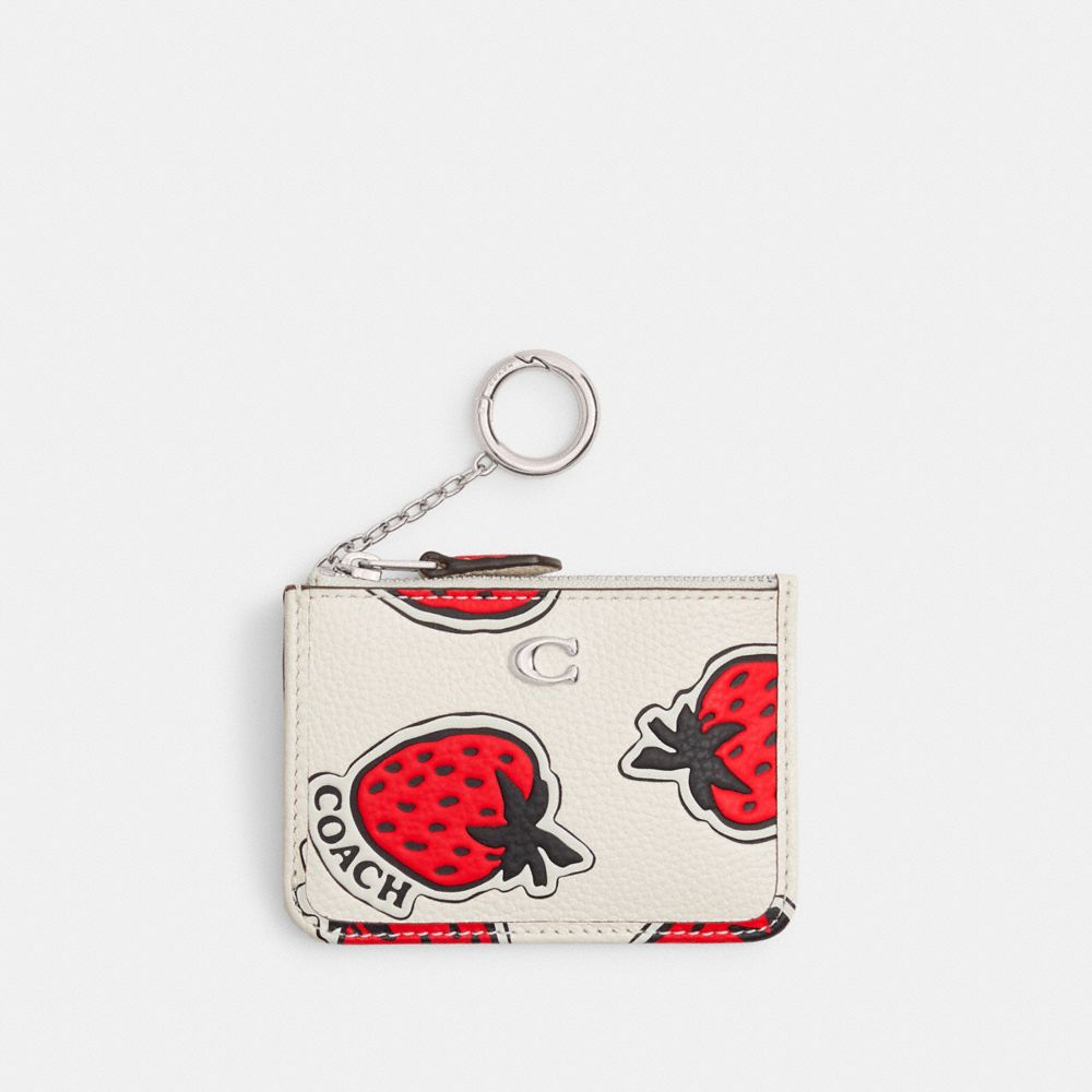 Coach Mini Skinny Id Case With Strawberry Print Plateadas Multicolor | COH865576