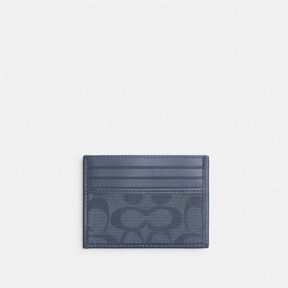 Coach Refined Card Case In Signature Canvas Jacquard Azul Marino | COH866773